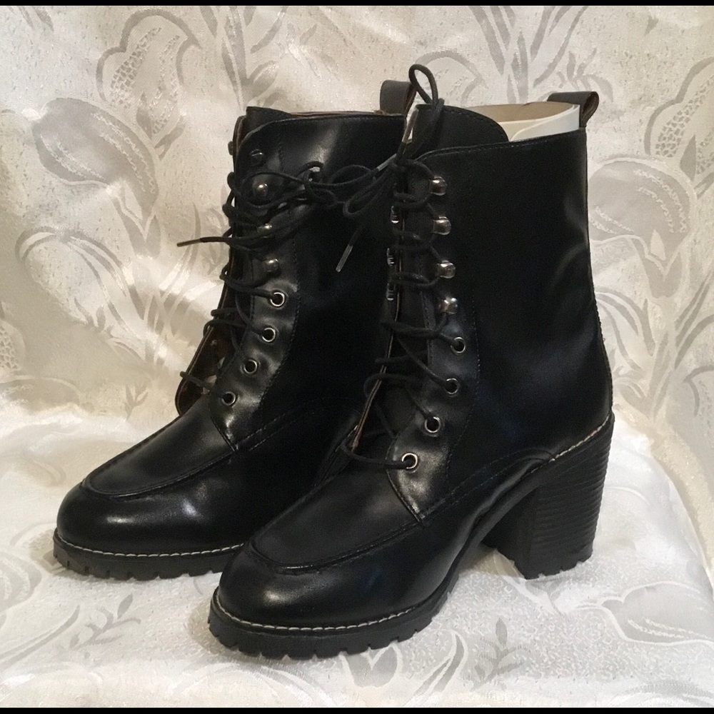 City Snappers Black PVC Lace Up Boots.